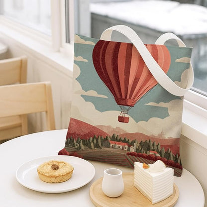 Vintage Hot Air Balloon Canvas Tote Bags, Artistic Landscape Reusable Grocery - Image 7