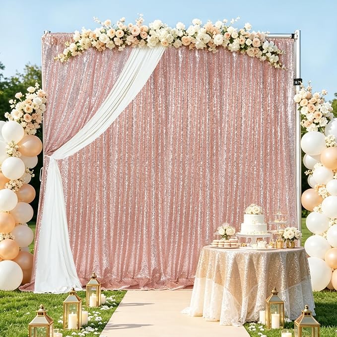 Blush Pink Sequin Backdrop Curtains Party Glitter Drapes 2 Pcs 2FTx8FT | - Image 7