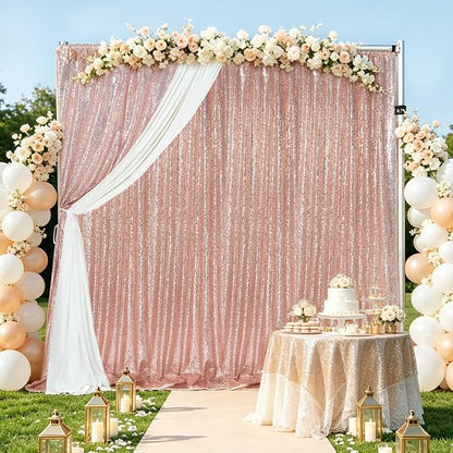Blush Pink Sequin Backdrop Curtains 4 Pcs 2ftx8ft Glitter Shimmer Fabric | - Image 2
