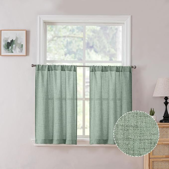 Tollpiz Short Linen Tier Curtains Rod Pocket Semi Sheer Half Kitchen Curtain by Tollpiz