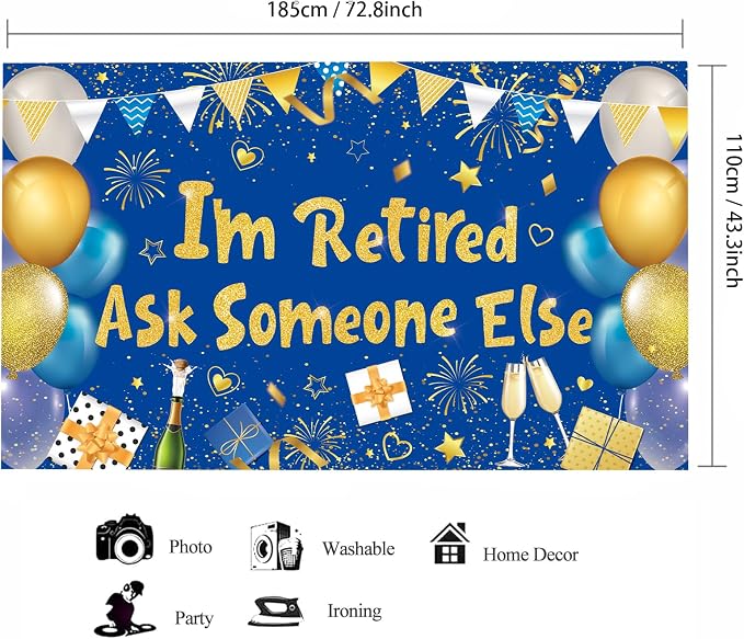 Blue Gold I'm Retired Ask Someone Else Backdrop Banner Photography Background - Image 2