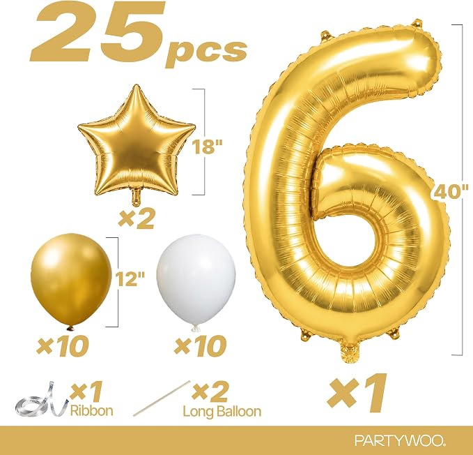 PartyWoo Number Balloons 40 Inch Gold Number 6 Kit 25pcs - Image 2