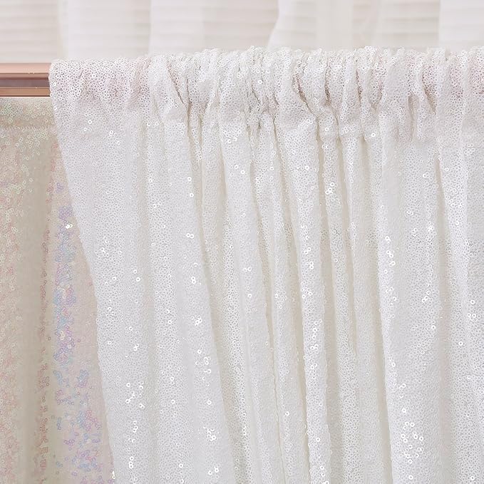 Poise3EHome White Sequin Backdrop, 6FT x 8FT Sequin Photography Backdrop Curtain - Image 3