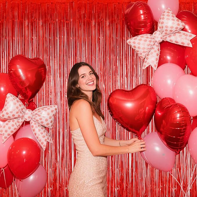 Red Foil Fringe Curtains Tinsel Backdrop - Image 5
