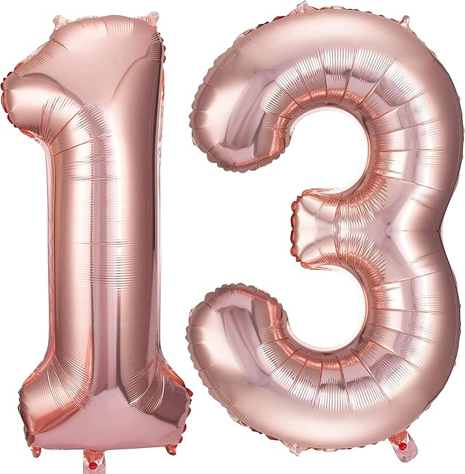 Rose Gold 13 Number Balloons Big Giant Jumbo Large Number 13 Foil Mylar Balloons by COLORFULELVES