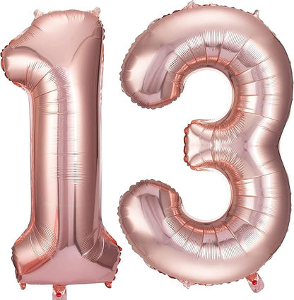 Rose Gold 13 Number Balloons Big Giant Jumbo Large Number 13 Foil Mylar Balloons by COLORFULELVES