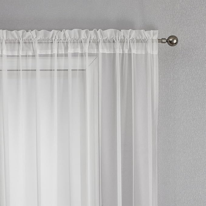 White Sheer Voile Curtains White Embossed Butterflies 96 Inches | Light - Image 7