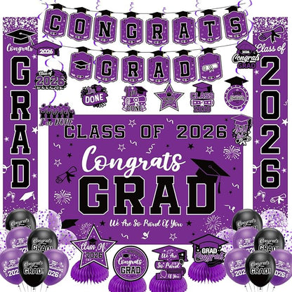 Graduation Decorations 2026 Purple Set, Congrats Grad Decor Set by Unknown