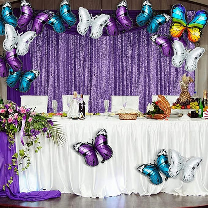 Sugargirl Purple Sequin Backdrop Curtain 2 Panels 2FTx8FT Glitter Purple - Image 2