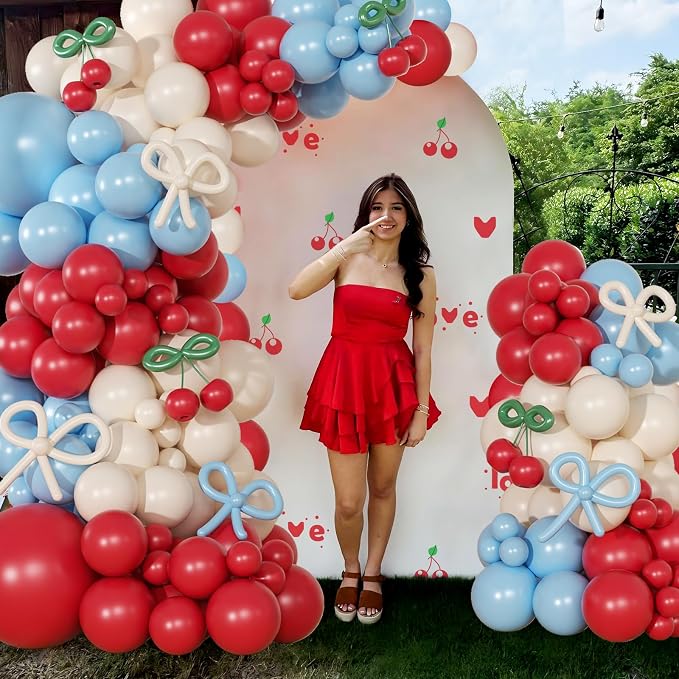 CROSSFINGERS Cherry Red and Blue Balloon Arch Kit Cherry Party Decorations | - Image 3