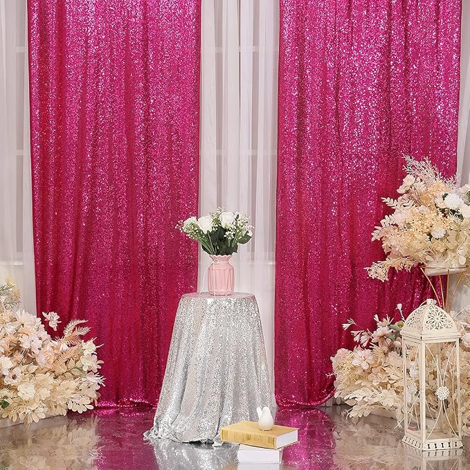 Poise3EHome Sequin Backdrop Curtain, 10Ft x 10Ft Hot Pink Glitter Photography - Image 6