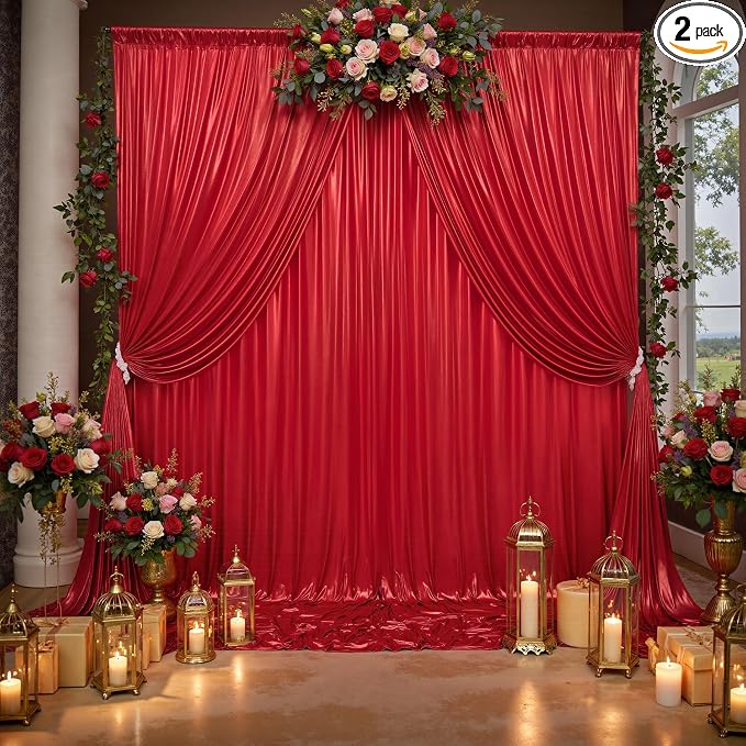 10x10ft Thick Red Glitter Backdrop Curtain Panels by Outpain