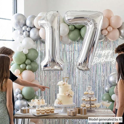 Silver Number 17 Balloon 40 Inch, Sleek Foil - Image 7