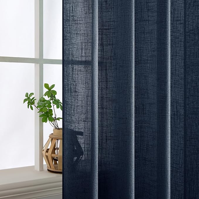 MIULEE Navy Blue Linen Curtains 52x72 Inch 2 Panels - Image 5