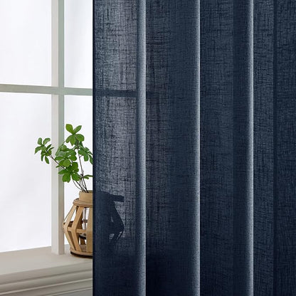 MIULEE Navy Blue Short Linen Curtains 52x45 Inch Long 2 Panels - Image 5