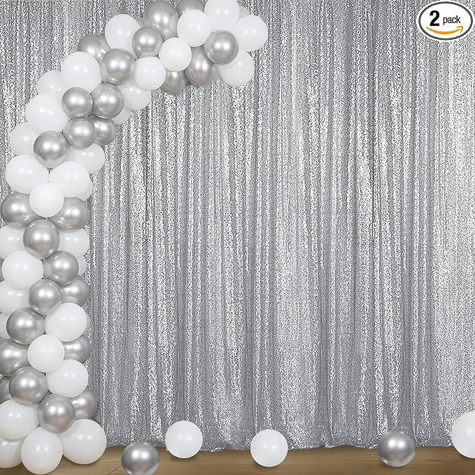 Sugargirl Silver Sequin Backdrop Curtain 4FTx8FT Glitter Silver Background by Sugargirl