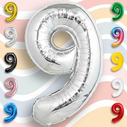 Silver Number Balloon 9 Mylar Foil Balloons 40 inch - Image 6