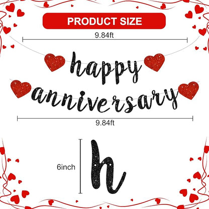 BEISHIDA Glitter Pre-Strung Black Red Happy Anniversary Banner Decoration | NO - Image 3