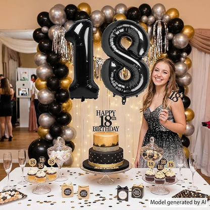 Black Number 18 Balloon 40 Inch, Foil Numeral - Image 2