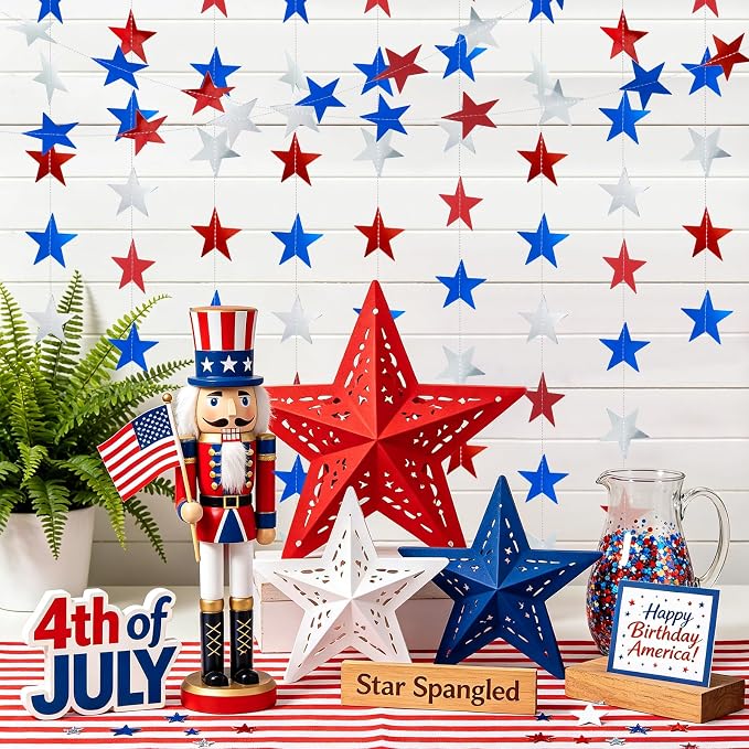6 Pack Patriotic Star Garland Each 13Ft Star Paper Banner | Hanging Glitter - Image 6
