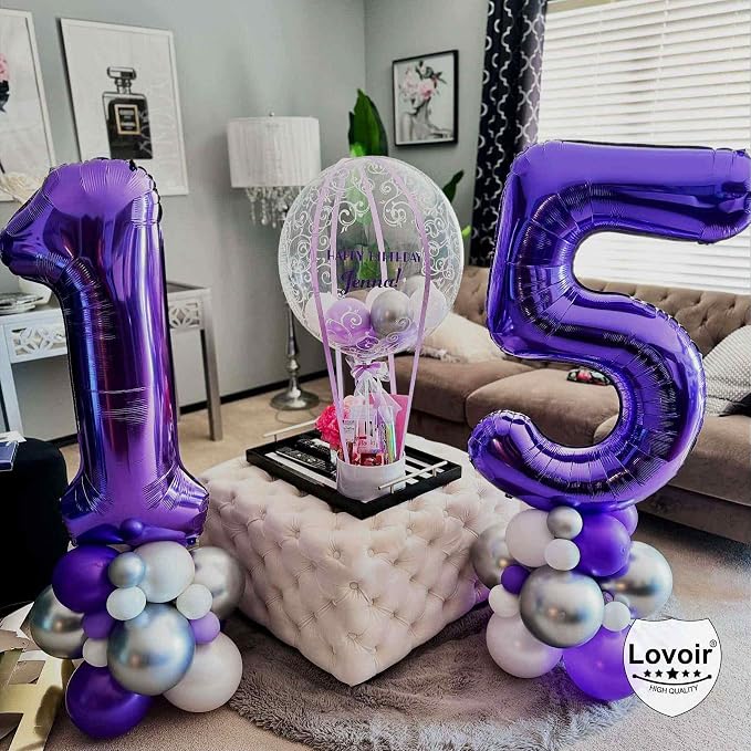 Purple 50 Number Balloons, 40 Inch Giant Number 50 Balloons Foil Mylar Helium - Image 4