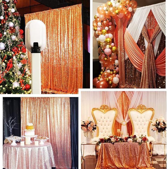 Poise3EHome Rose Gold Sequin Backdrop Curtains, 4 Panels 2FTx8FT Glitter - Image 3
