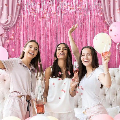 Crosize 8 Pack Pink Party Streamers Backdrop, 3.3 x 9.9 ft | Tinsel Foil Fringe - Image 4