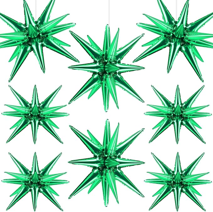 8 Pcs Green Star Balloons, 27/22 inch One-Piece Explosion Foil Balloons by Wrbin
