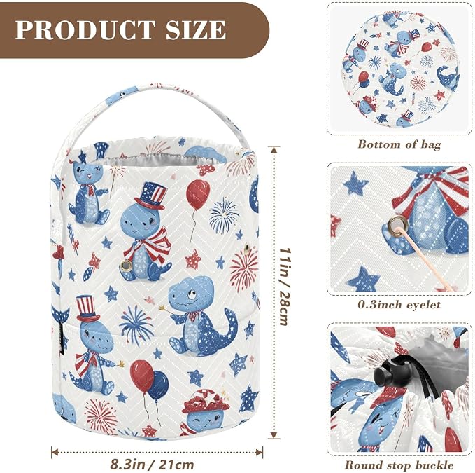 Blue Dinosaurs Stars Balloons Fireworks Yarn Bag Small Crochet Bag Drawstring - Image 3