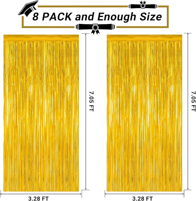 8 Pack 2026 Graduation Party Decorations, 3.28 FT x 7.05 FT Gold Backdrop - Image 2