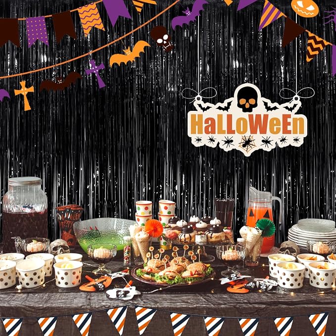 Black Fringe Curtain Party Streamers 4Pack 3.3 x 8.3 Ft Foil Fringe Backdrop - Image 6