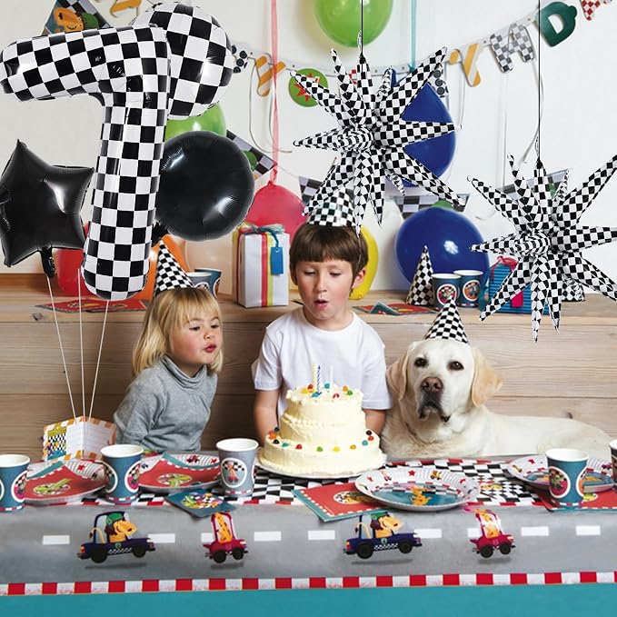TONIFUL 7th Birthday Balloons Kit 40 Inch Checkered Number 7 Foil Balloon | - Image 3