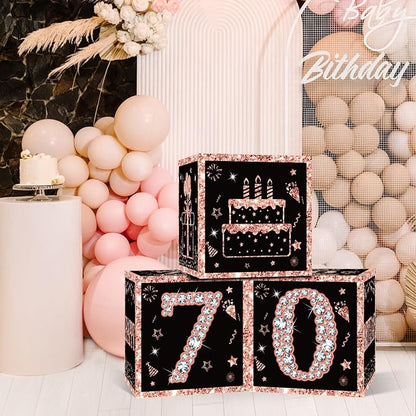 Eiurteao 3pcs Rose Gold 70th Birthday Decorations Boxes - Image 3