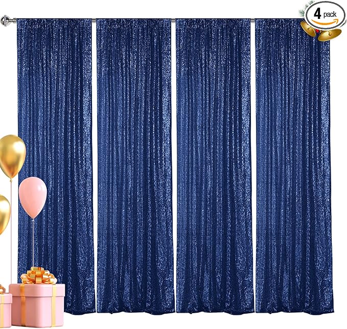 Hahuho Navy Sequin Backdrop Curtain, Party Decoration（4 Panels, 2FT x 8FT by Hahuho