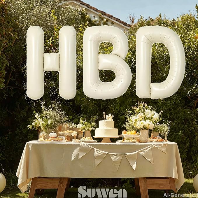 SUWEN 40 Inch Cream Large L Letter Balloons Big Foil Helium A-Z | Jumbo Mylar - Image 3