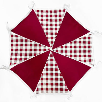 32Ft Burgundy Party Decorations Burgundy Gingham Plaid Checkered Triangle Flag - Image 6