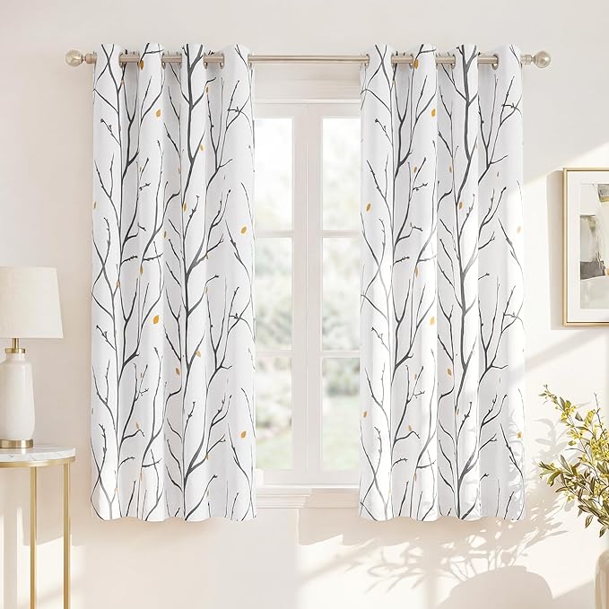 NICETOWN White Curtains with Grey Twist Branches & Flowerrain Pattern, W52 x L63 by NICETOWN