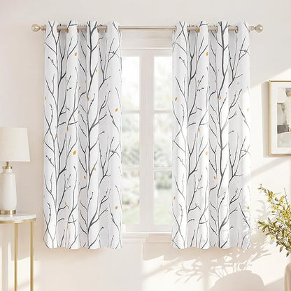 NICETOWN White Curtains with Grey Twist Branches & Flowerrain Pattern, W52 x L63 by NICETOWN
