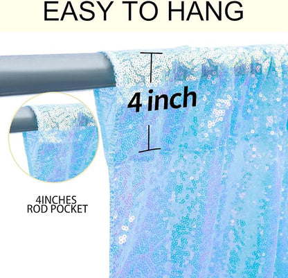 2×8FT-2PCS Mermaid Blue Sequin Backdrop Curtains Panels, Photography Backdrop - Image 5