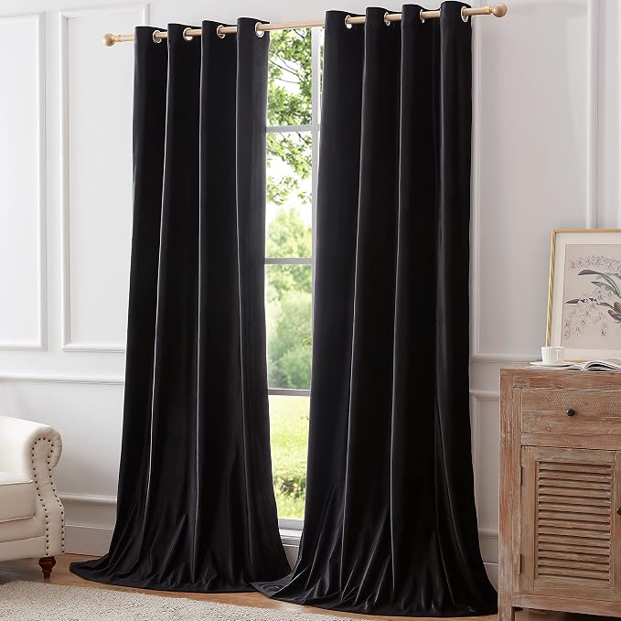BULBUL Velvet Black Grommet Blackout Curtains 72 inch - Image 7