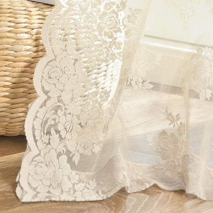 Kotile Beige Floral Lace Curtains - Image 7