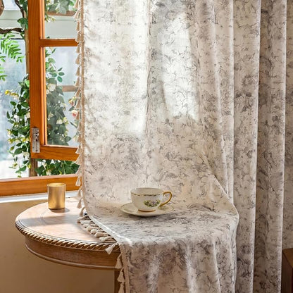 Floral Semi Sheer Rod Pocket 96 Inch Curtains 2 Panel Set - Image 6