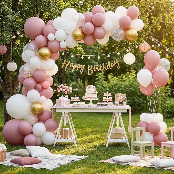 RUBFAC 135pcs Dusty Pink Balloons, Latex Boho Blush Pink Balloon Different - Image 6
