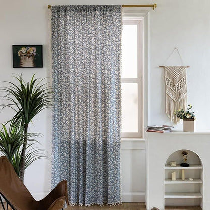 ENJOYBRIDAL White Floral 63 Inch Curtains 2 Panel Set Semi Sheer Blue Drapes - Image 7