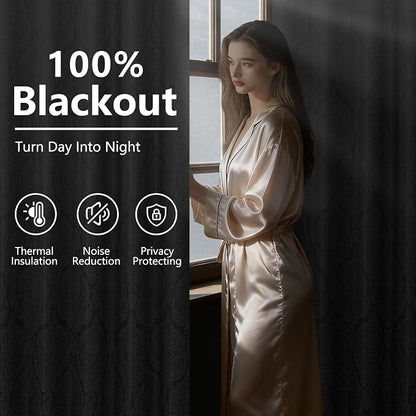 DWCN Black Blackout Curtains for Bedroom 63 Inch Long - Image 2
