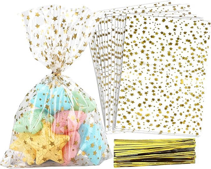 100 Pcs Star Printed 5"X 7" Gift Wrap Cello Cellophane Treat Bags Party Favor by COQOFA