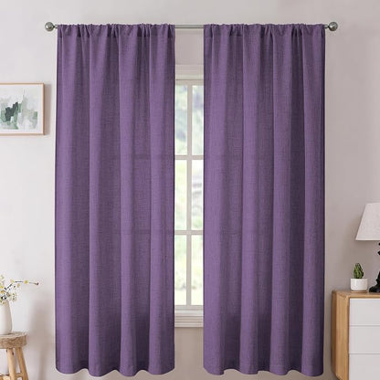 Tollpiz Short Linen Curtain Bedroom Rod Pocket Semi Sheer Curtains Burlap Light by Tollpiz
