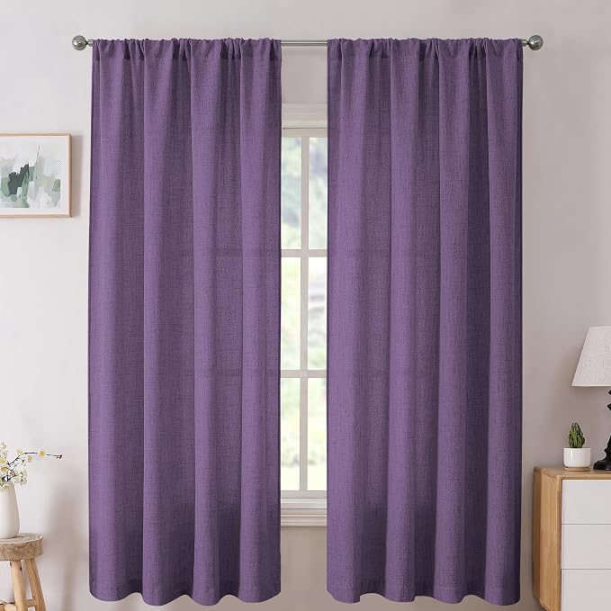 Tollpiz Short Linen Curtains Living Room Rod Pocket Semi Sheer Curtain Burlap by Tollpiz