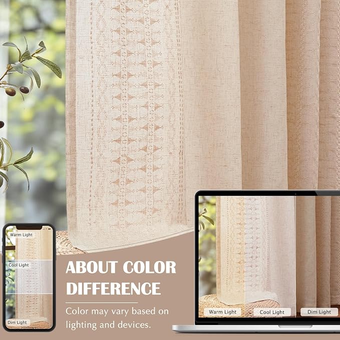 jinchan Boho Curtains for Bedroom Linen Blend Embroidered Bordered Farmhouse - Image 7