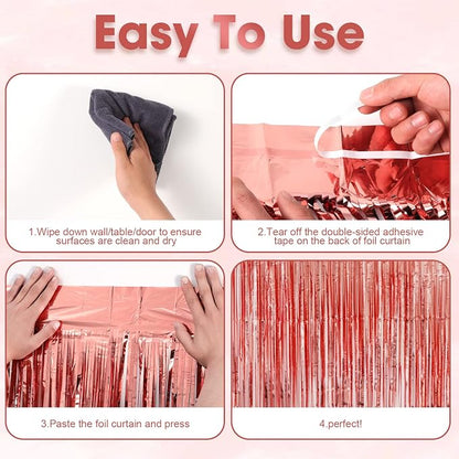 Voircoloria Rose Gold Foil Fringe Backdrop Curtains, 3 Pack | Tinsel Streamers - Image 4
